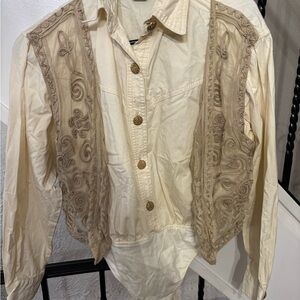 Vintage Cream Shirt with Embroidered Vest Overlay